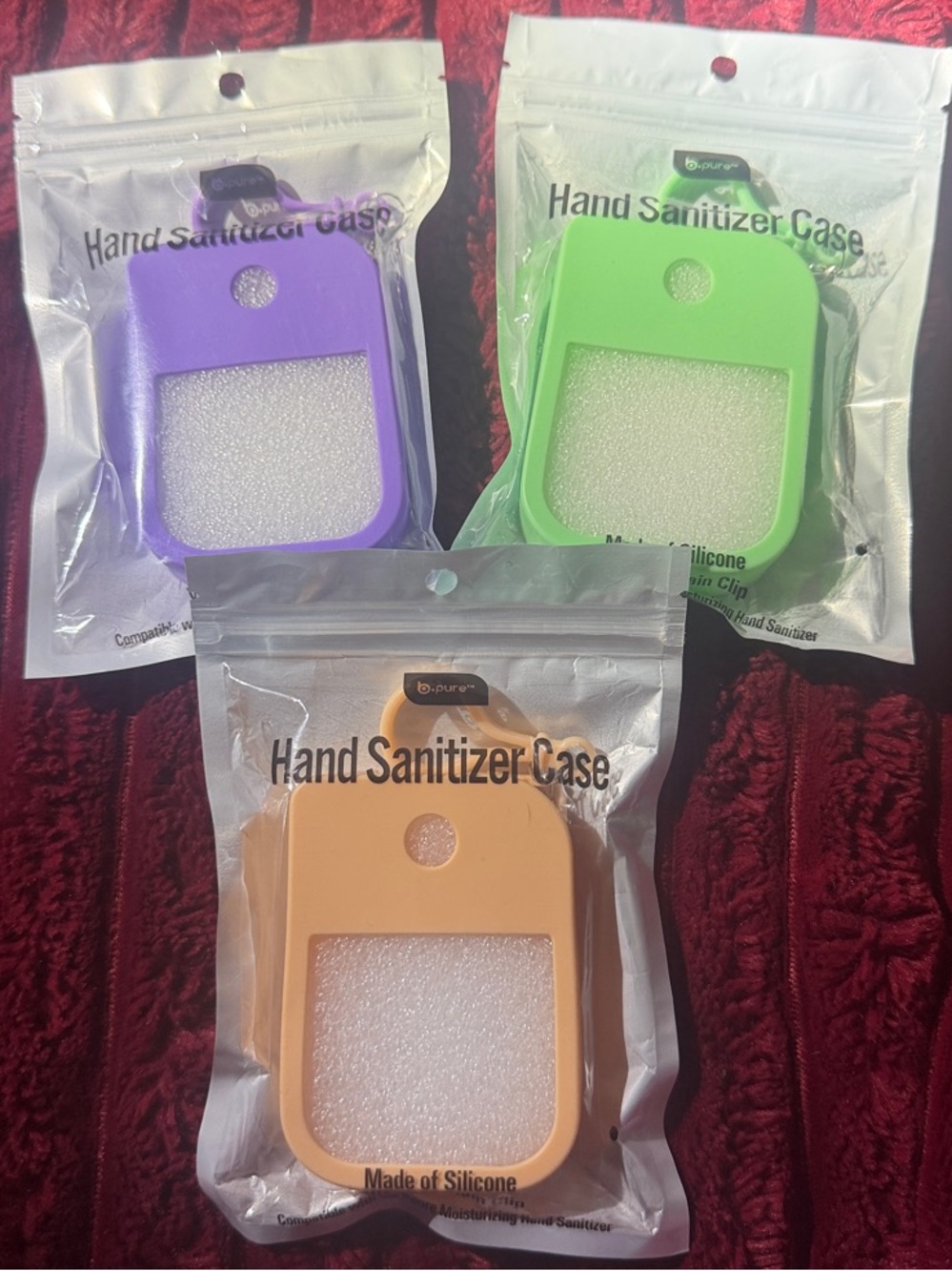 Silicone Hand Sanitizer Case - Purple, Green, Peach